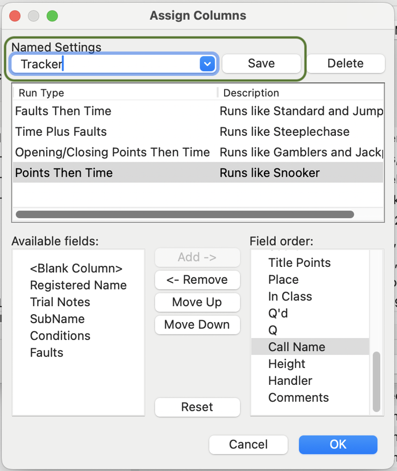 ARB Export save column configuration